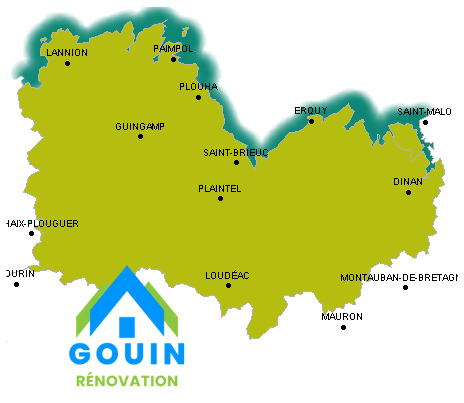 GOUIN RÉNOVATION COUVREUR PLÉRIN : Artisan couvreur sur Plérin et dans tout les Côtes-d’Armor (22) : Réparation, rénovation de toitures et gouttières. Intervention d’urgence après tempête sur toiture en ardoise. Nettoyage et démoussage de toiture. Résine hydrofuge toiture. Nettoyage, réparation et peinture de façades. Nettoyage des extérieurs. Afin de vous garantir un service de proximité, l’entreprise GOUIN RÉNOVATION COUVREUR PLÉRIN, basé sur Plérin (22) intervient dans les Côtes-d’Armor. La proximité de nos clients assure rapidité et disponibilité.
